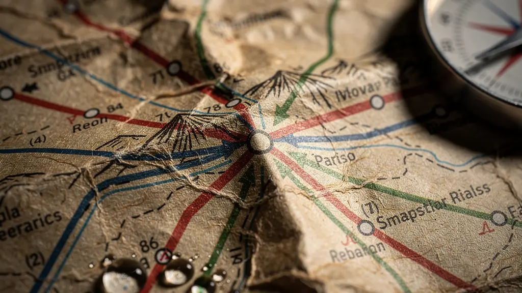 Vue aérienne de routes de montagne avec plusieurs chemins alternatifs marqués