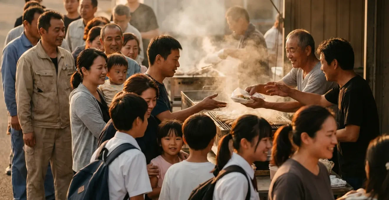File d'attente animée devant un stand de nourriture populaire à Marrakech
