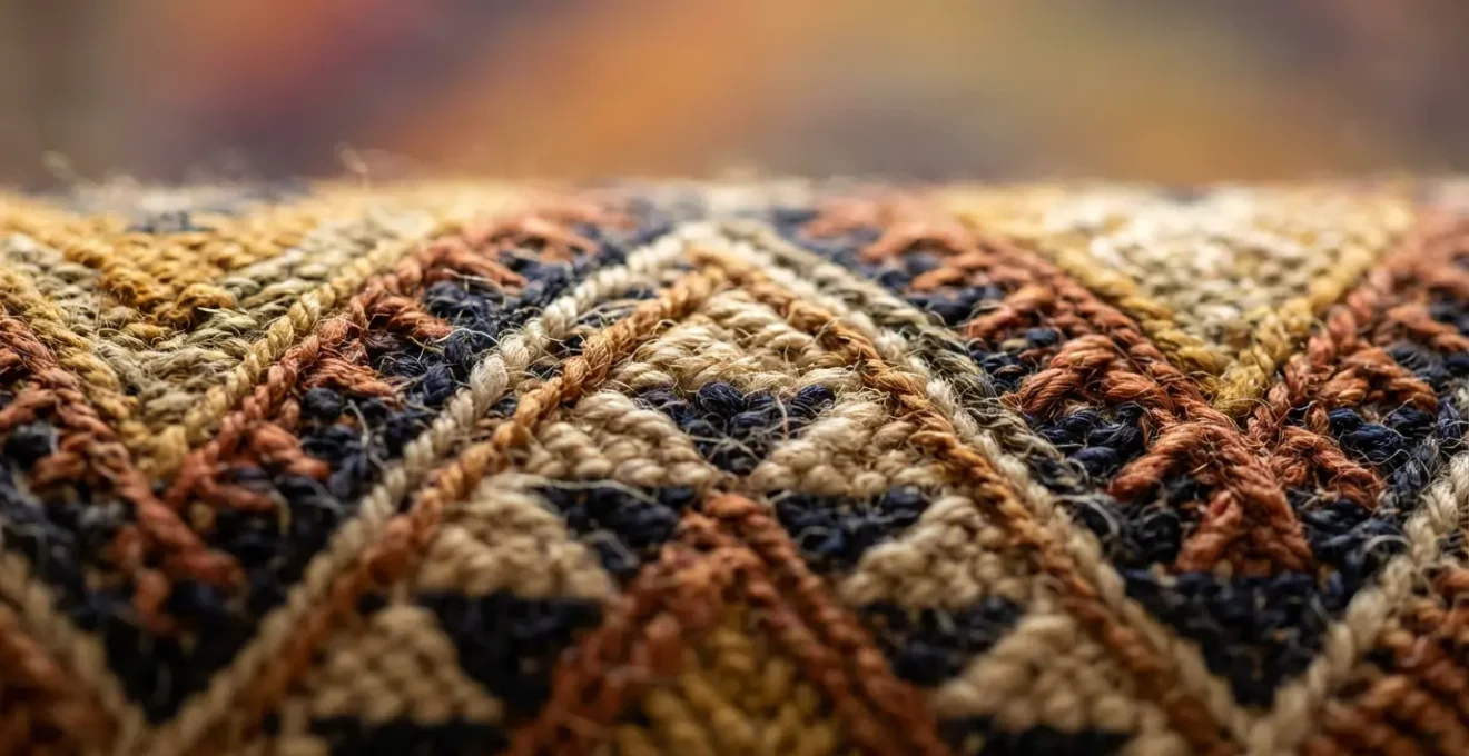 Détail macro d'un tissage berbère traditionnel montrant les motifs géométriques amazighs caractéristiques