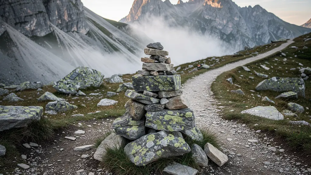 Randonneur observant des cairns et repères naturels dans les montagnes marocaines