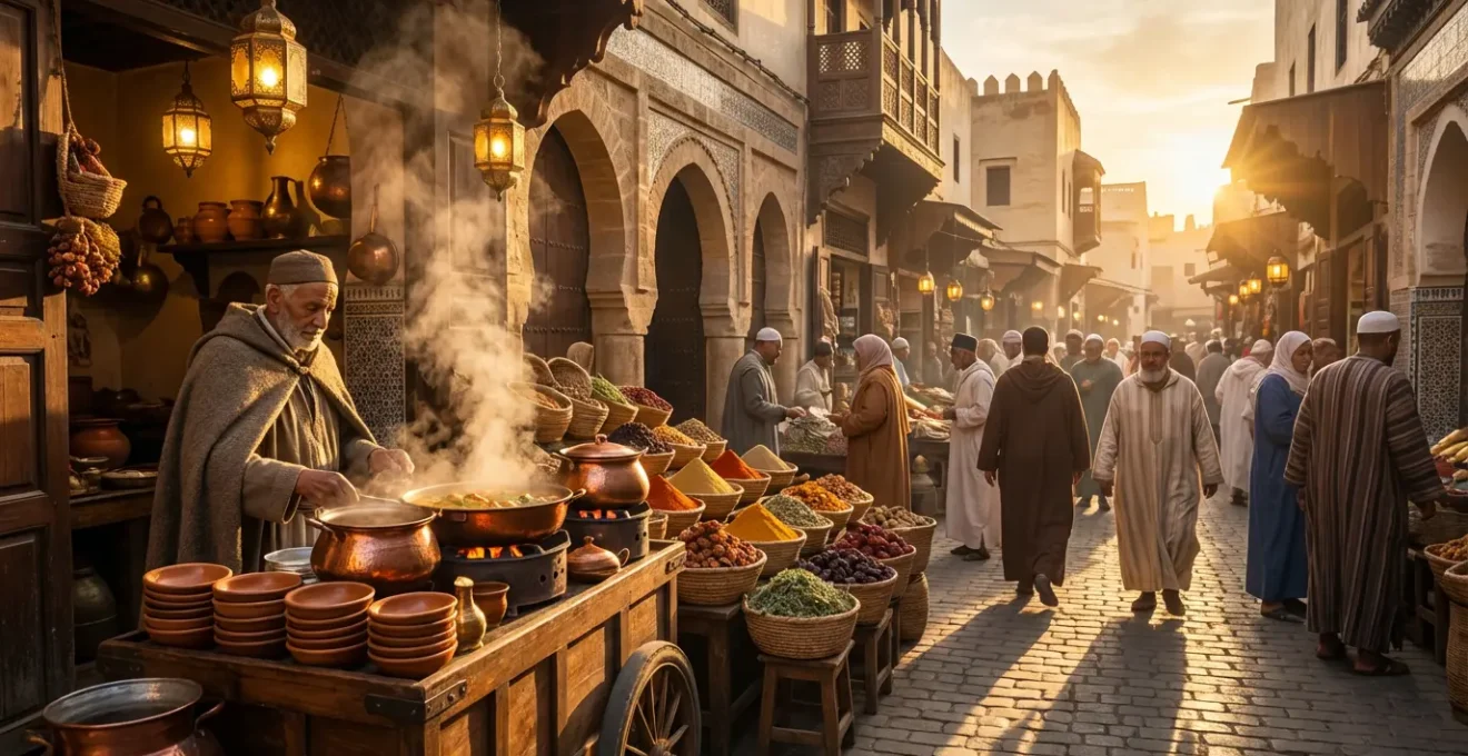 Vendeur de nourriture de rue au Maghreb avec escargots et sandwichs