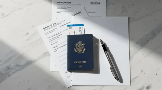 Documents administratifs et passeport préparés pour une demande de visa Maghreb